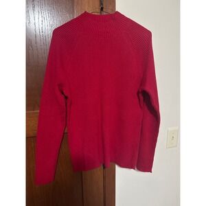 STUDIO WORKS Women Red Ribbed Mock Neck Long Sleeve Sweater Top Size L
